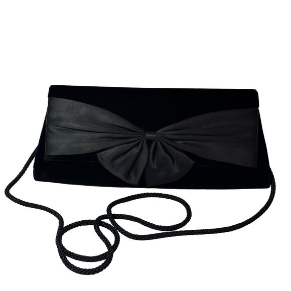 La Regale Handbags - La Regale Black Velvet Evening Shoulder Bag Satin Bow Christmas Holiday Party